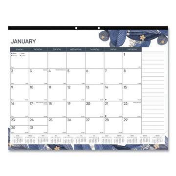 Blueline® Monthly Desk Pad Calendar, Gold Detail Floral Artwork, 22 X 17, Black Binding, Clear Corners, 12-month (jan-dec): 2022 freeshipping - TVN Wholesale